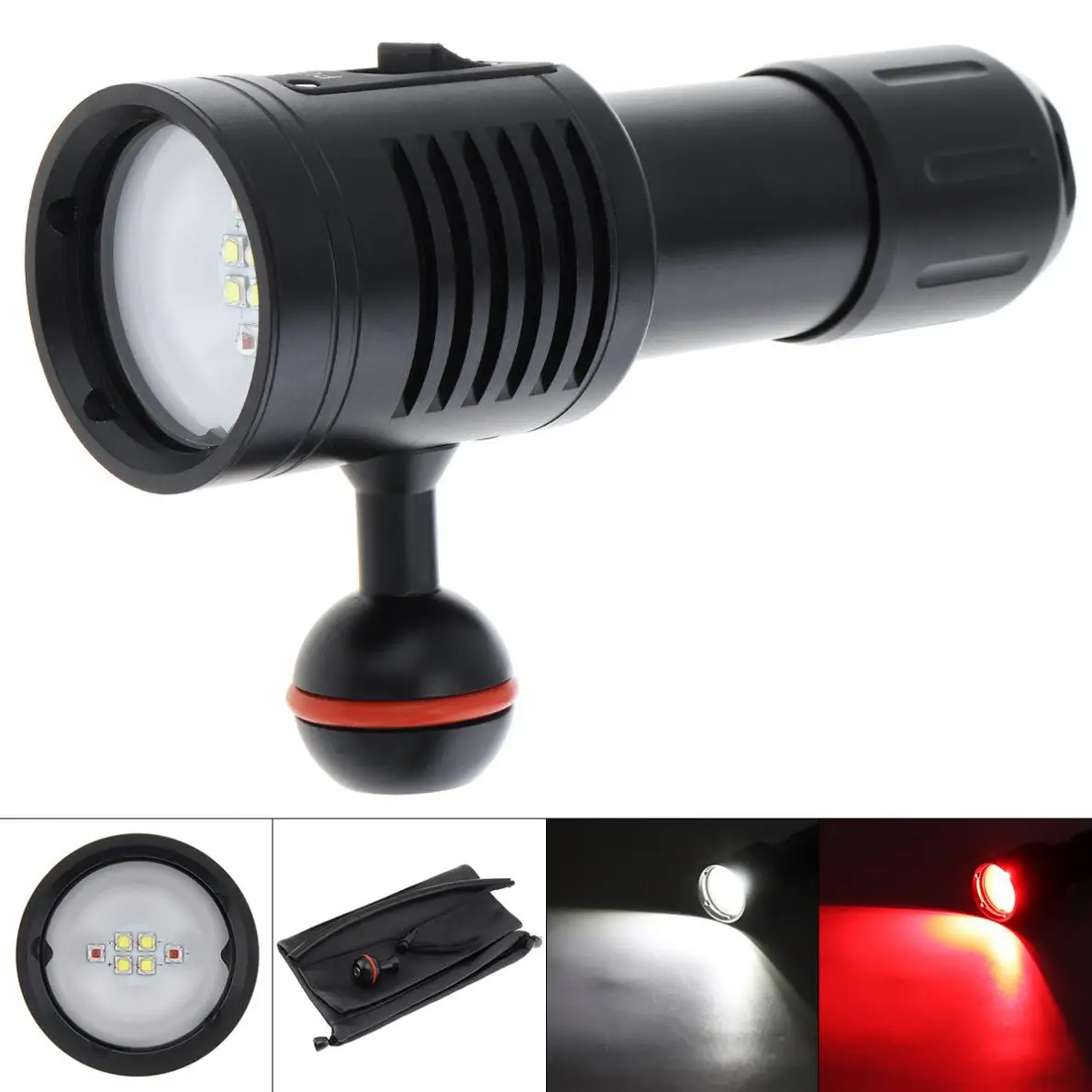 

LED Flashlight Torch 100m Diving Light 8000 Lumen 4 XML2+2 Red LED+120 Degree Photography Video Dive Flashlight Lamp 22650 18650