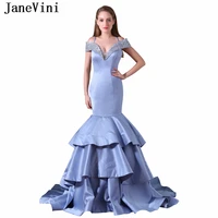 janevini sexy long bridesmaid dresses mermaid tiered satin v neck beaded sequined sheer back sweep train women prom party gowns