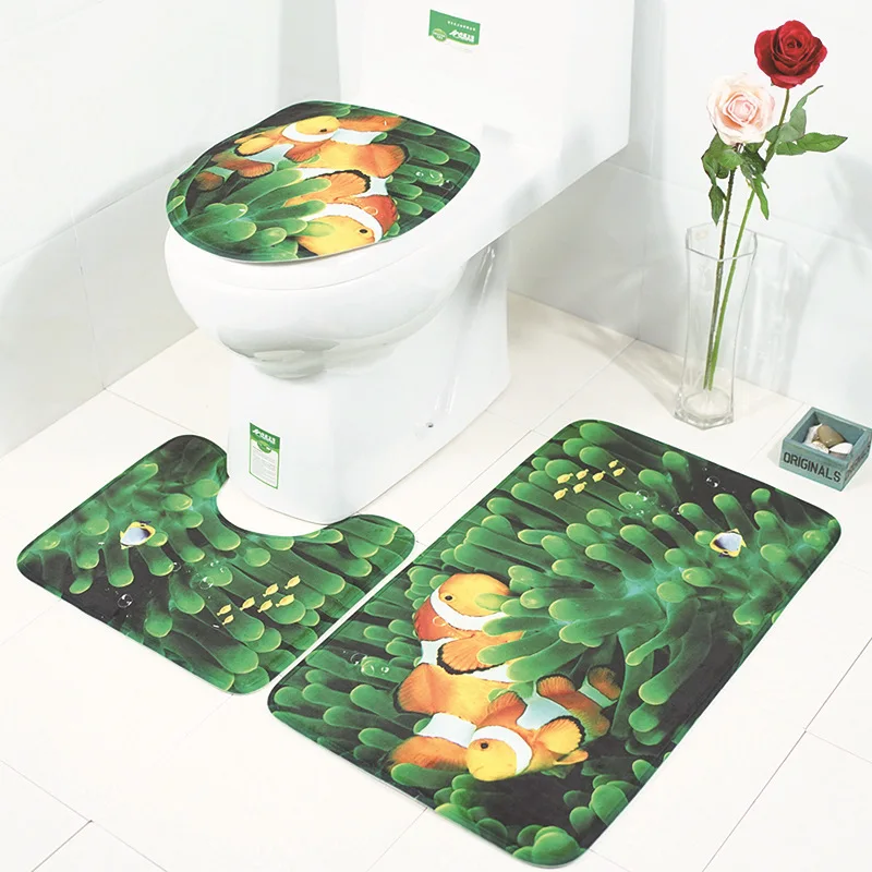 

Tree Printed Mats For Toilet And Bathroom 3pcs Bath Mat Set Toilet Rug Anti-slip Bathroom Floor Mats Flannel Bathroom Carpet Set