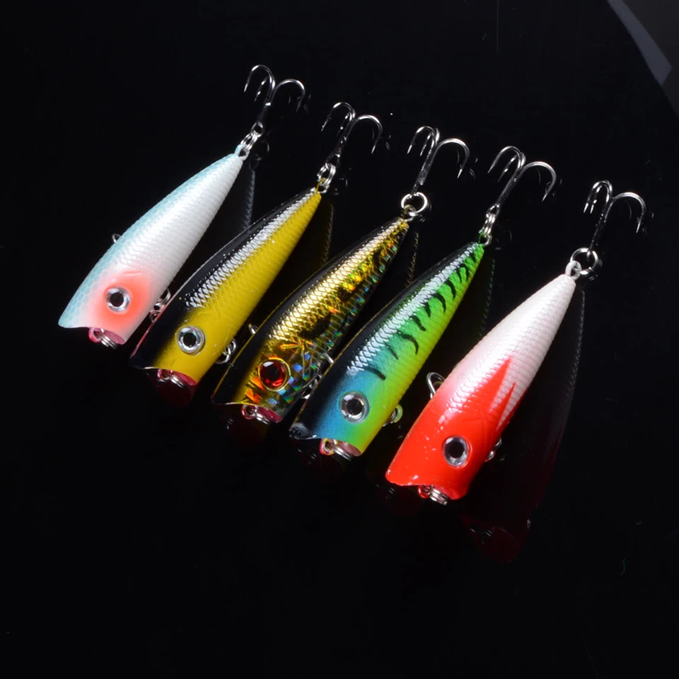 5pc Fishing Lure 6cm Tackle 6.4g Popper Wobblers 5 Color Bait 6# Hook With 3D Eyes | Спорт и развлечения