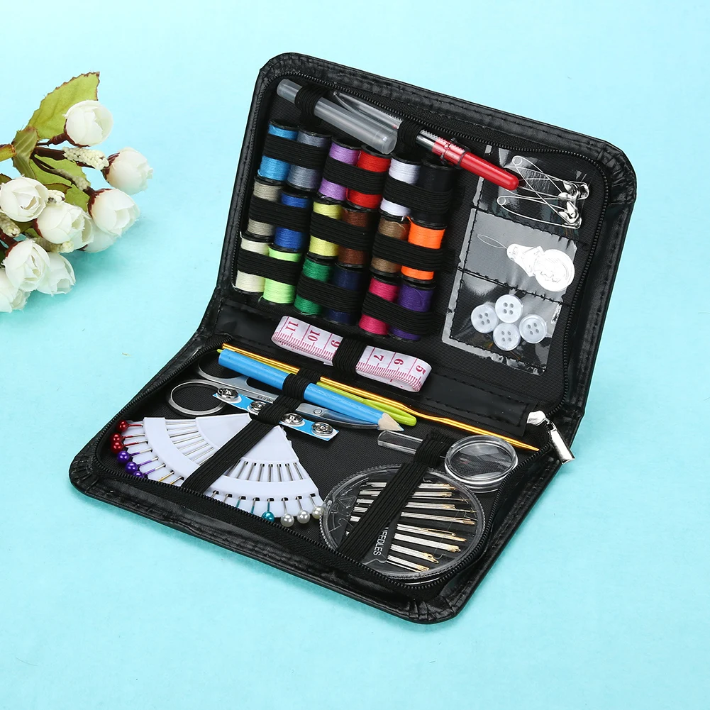 91 шт. набор швейных ниток и катушек для пуговиц шитья домашний дорожный коробок