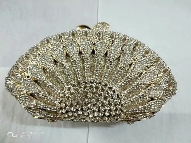 Silver Evening Bags Бутик De FGG элегантная Золотая павлина Женская вечерняя сумка-клатч со стразами сумочки-косметички свадебный ужин кошелек с ромбовидными кристаллами и ручками - Цвет: Silver Evening Bags