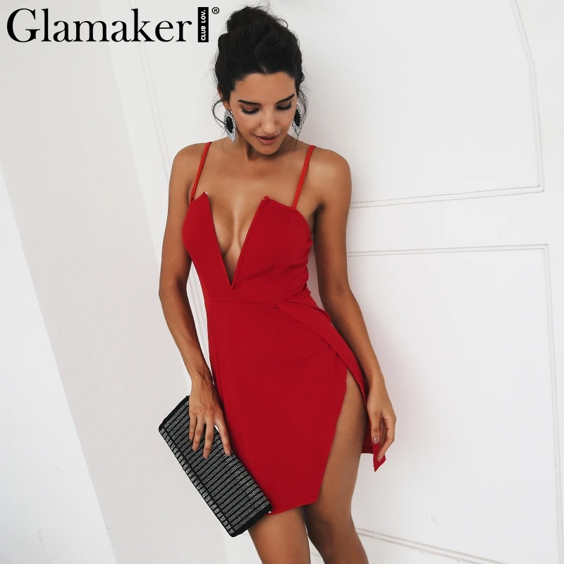 Женское платье с глубоким треугольным вырезом Glamaker белое клубное мини-платье