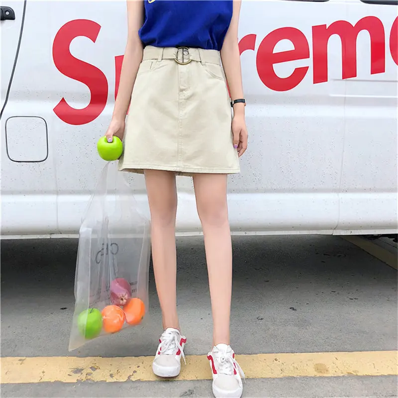 Женские джинсовые юбки-трапеции Hzirip корейские однотонные свободные облегающие