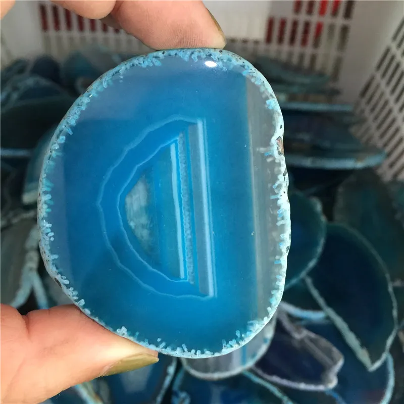 Натуральный Agate фрагмент жеоды голубой полированный кристалл бразильский