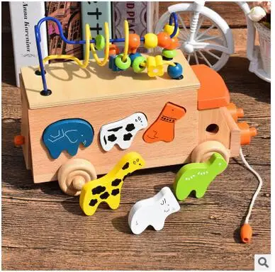 

Baby Alphanumeric Round Bead Wire Geometry Color Shape Cognition Car Preschool Education Puzzle Tractor Animal Wooden Math Toy