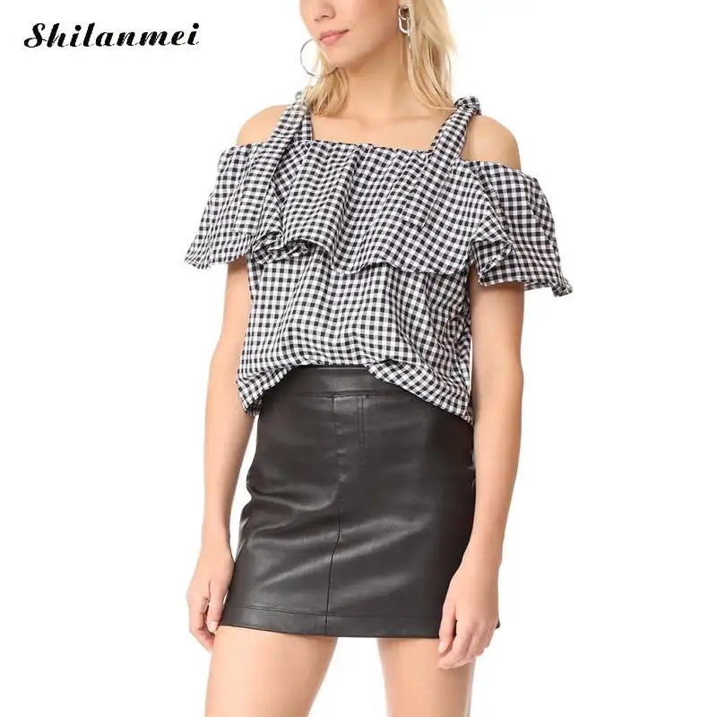 Хлопок Для женщин летние шорты рукавом черный белый Блузки для малышек пикантные