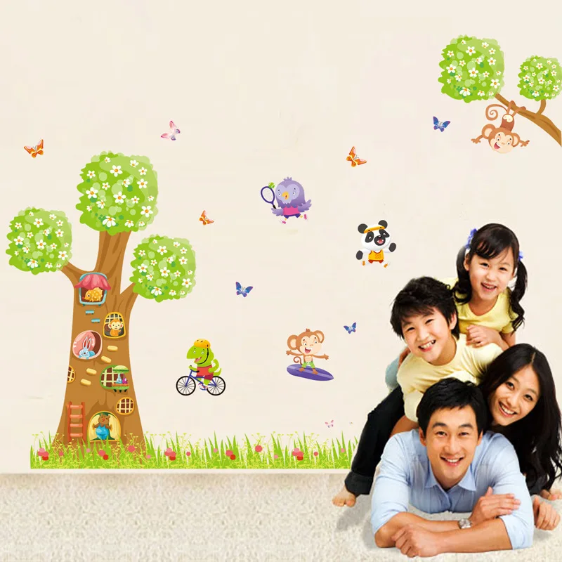 Large Size Cartoon Animal Tree Eco-friendly Wall Stickers Kid's room Kindergarten Bedroom Removable Decals Art Mural dc8 | Дом и сад