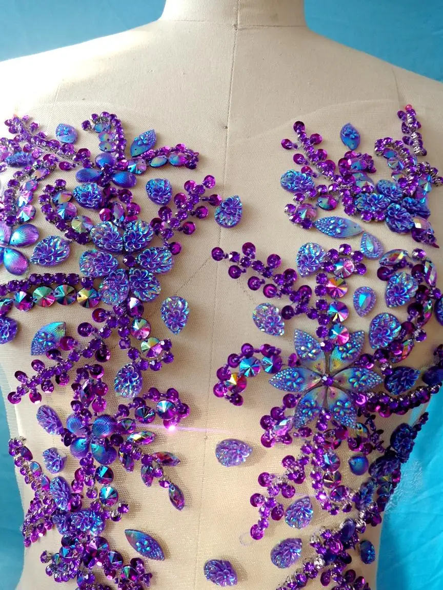 A181 хрустальные нашивки ручной работы пришивные стразы фиолетовая аппликация с