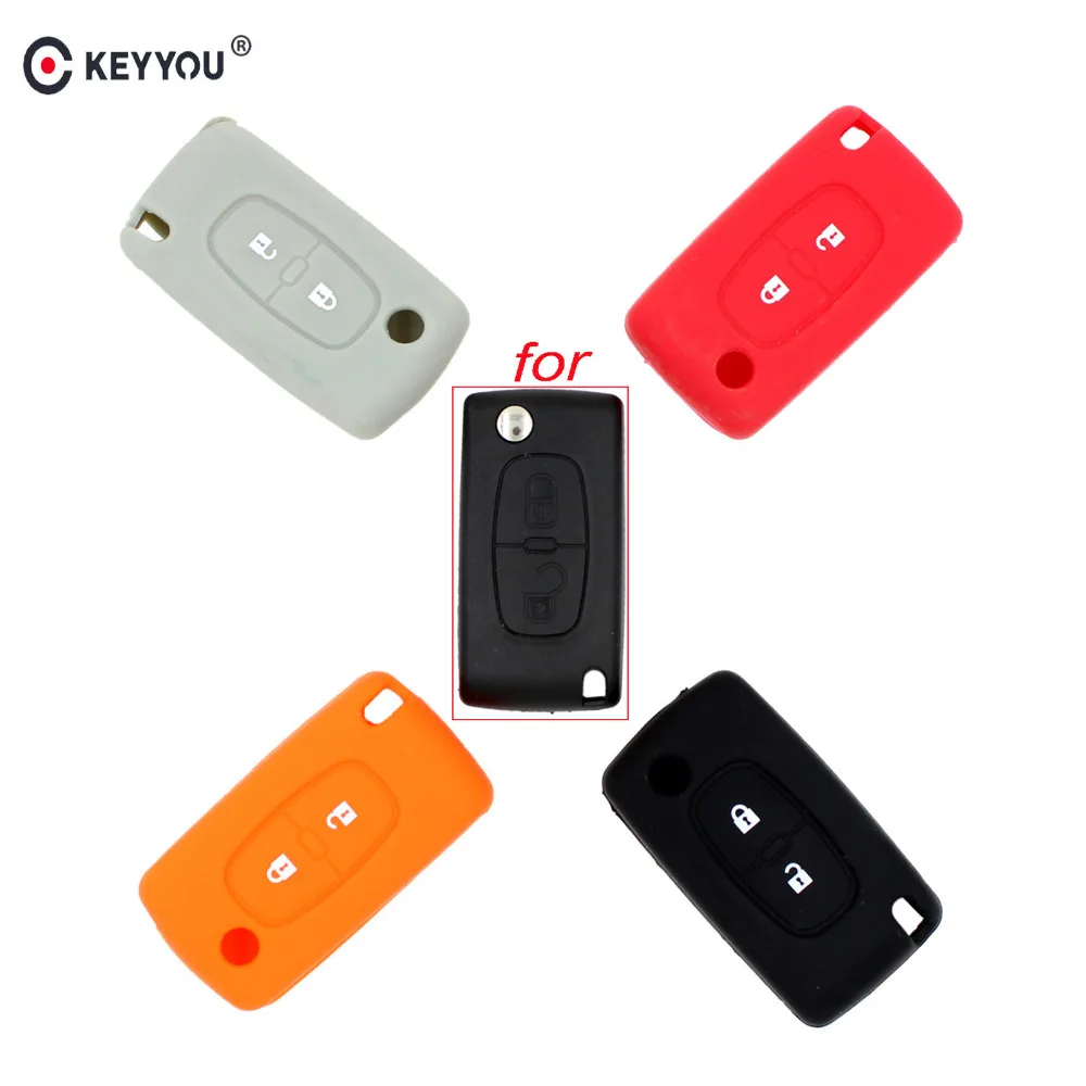 KEYYOU 2 кнопки силиконовый чехол для ключей от машины Peugeot 206 207 307 308 Citroen C4 C5 C3 C2 C4L Xsara