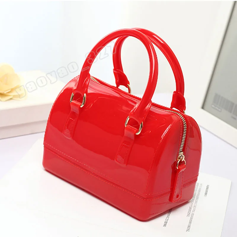 Bright Red JELLYOOY маленький размер 18 см ПВХ Мини Женская Желейная сумка детская подушка сумка на плечо карамельный цвет Силиконовая Сумка-тоут пляжная сумка-мессенджер - Цвет: Bright Red