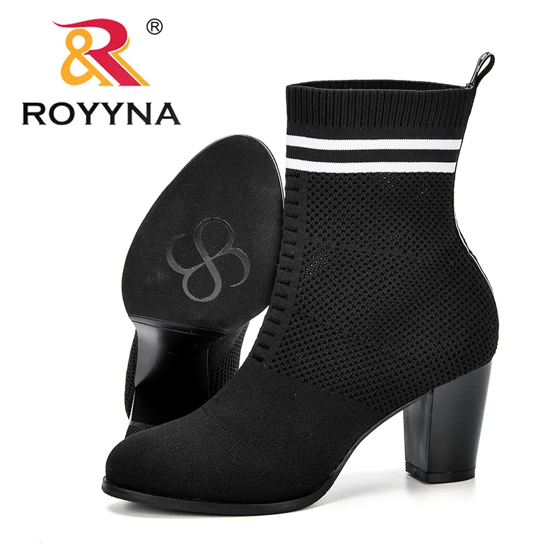 ROYYNA/Новые осенние женские сапоги с круглым носком, эластичные вязаные сапоги без шнуровки, сапоги до середины икры на высоком каблуке, женские туфли-лодочки на шпильке