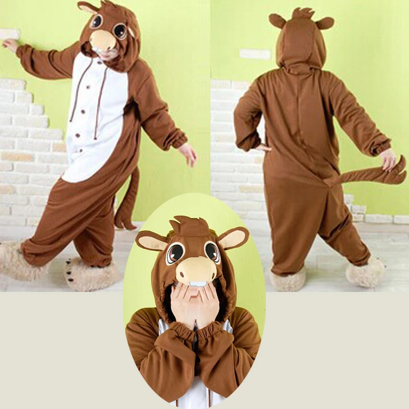 HKSNG из Полар флиса коричневый осел Животное Пижама комбинезон для косплея