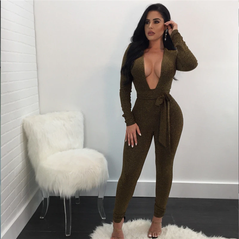 Новые поступления 2017 Черный Глубокий V Встроенная Сексуальная Bodycon Комбинезон