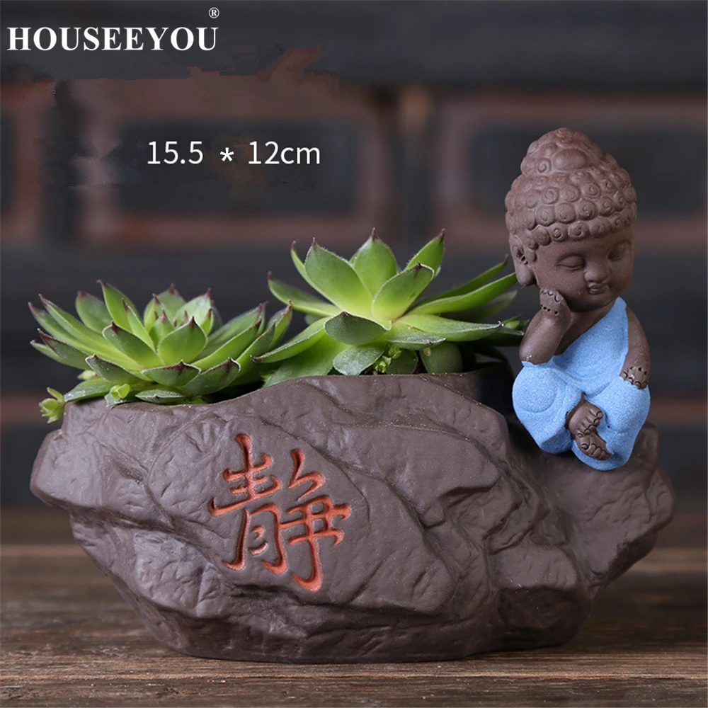 Zen Buddha фигурка суккулентов цветочный горшок керамический маленький Монк