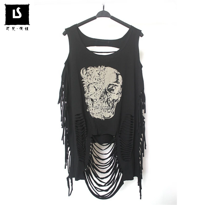 Летняя уличная женская футболка в стиле панк с дырками|tiger head|t-shirt womenpunk t-shirt |