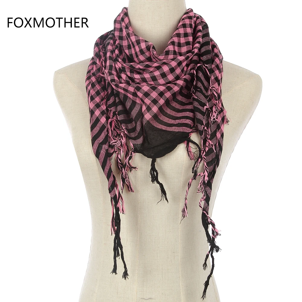 FOXMOTHER новый черно белый Серый Армейский зеленый шемаг клетчатый шарф с бахромой