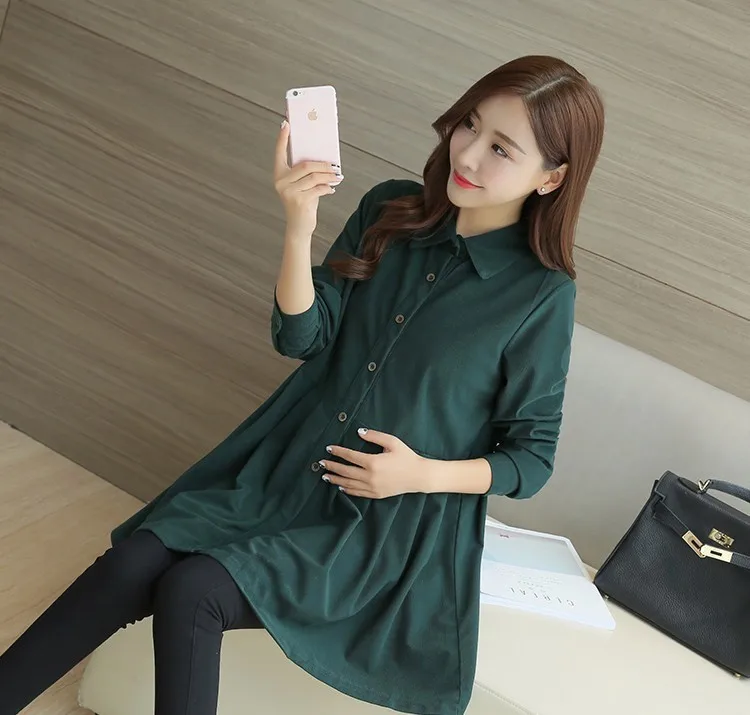 3 Color Formal Office Maternity Dresses for Women Autumn Spring Lapel Corduroy Pregnancy Clothes for Pregnant Women
