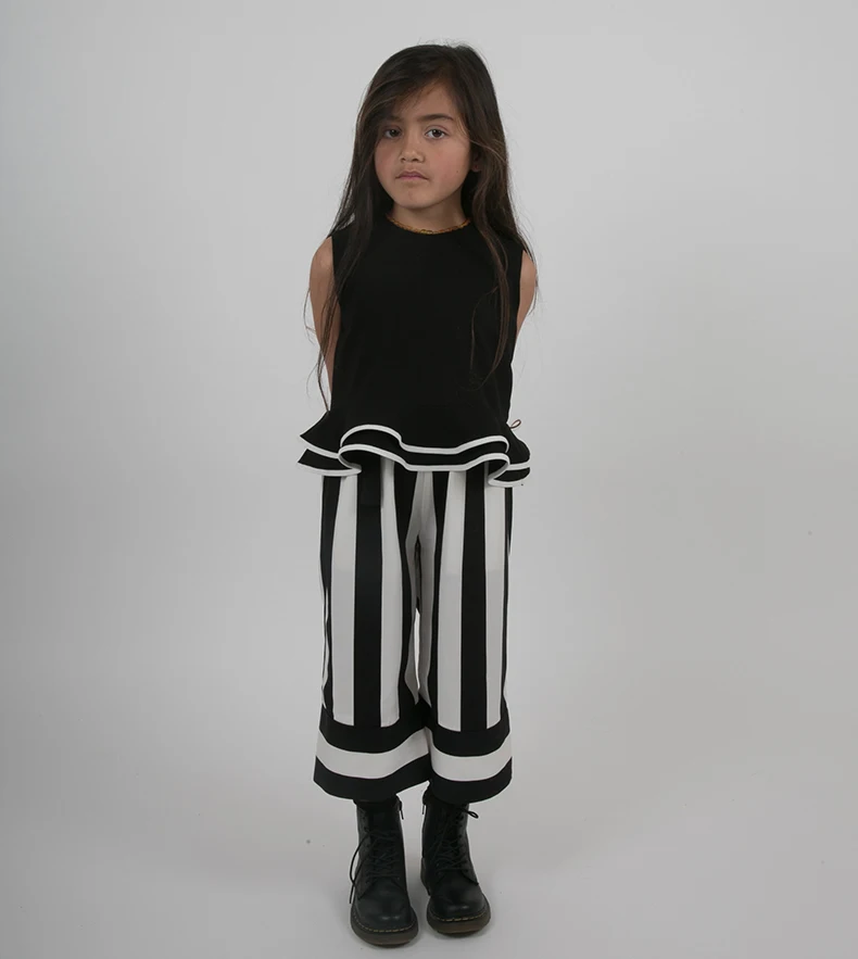 Новинка 2019 года Брендовое платье для девочек в черно-белую полоску британском