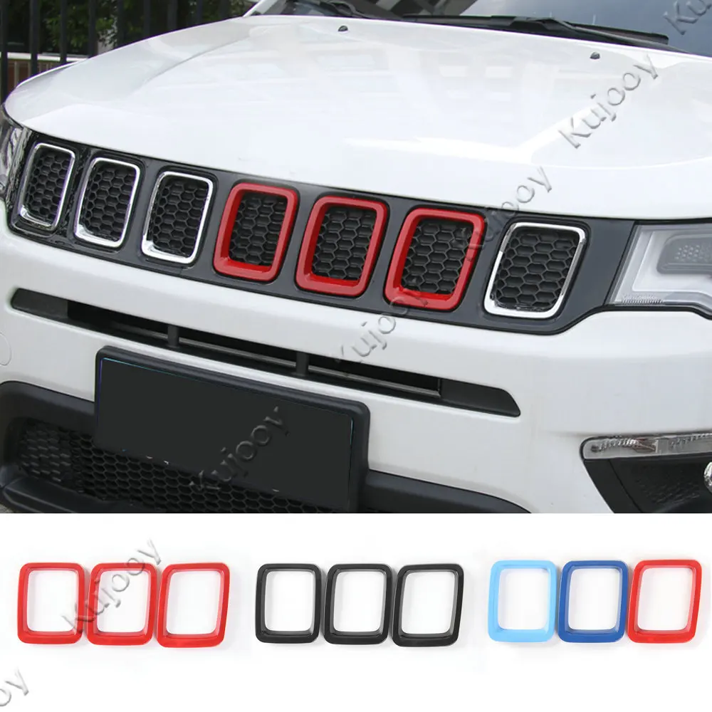 

3color ABS Front Grille Molding Lid Middle Cover Trim Sticker Frame Decor For Jeep Compass 2017 Car Styling Accessories
