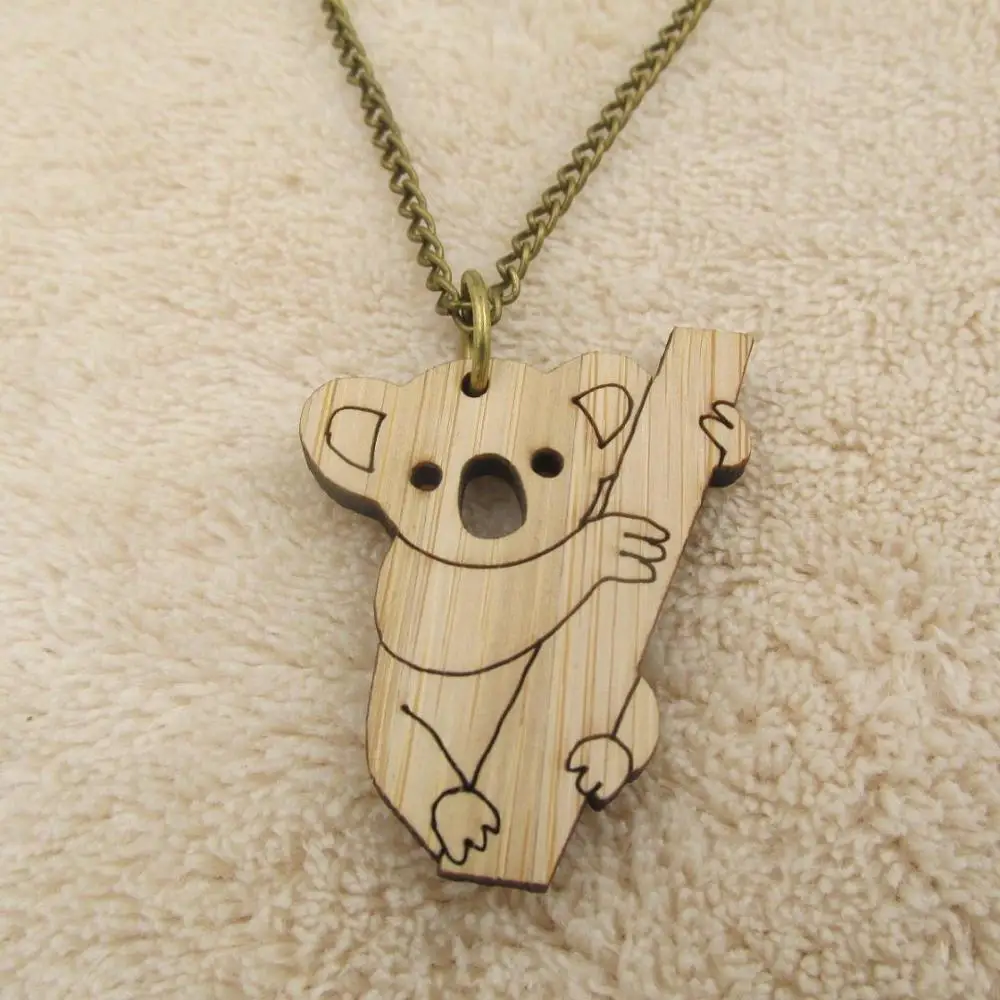 cute koala Модный оригами коала медведь ожерелье милые деревянные животные кулон форма лесной подарок для нее - Окраска металла: cute koala