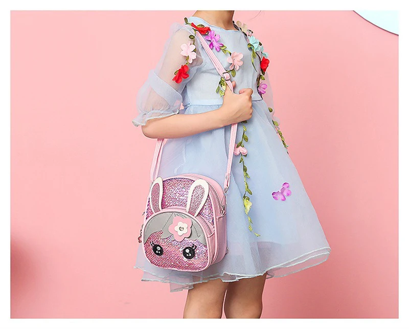 New Cute Kids Toddler Girls Sequin Rabbit Schoolbag Backpack Shoulder Bag Satchel Children Cartoon Backpacks 7 Colors