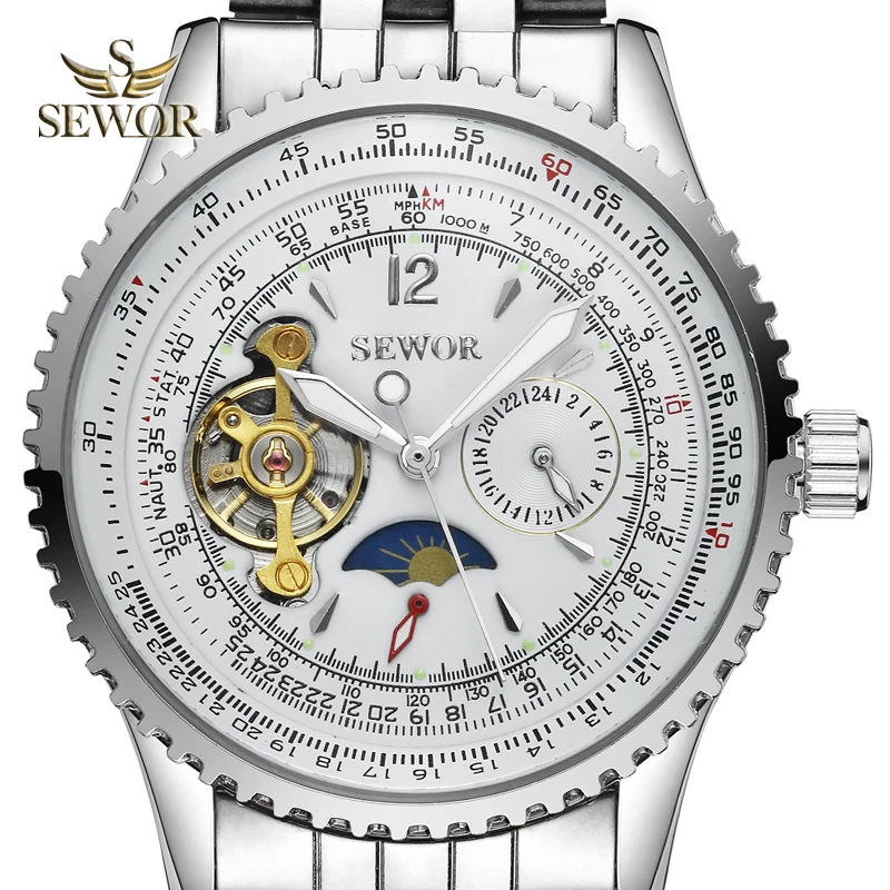 SEWOR мужские новые модные многофункциональные полностью стальные военные часы