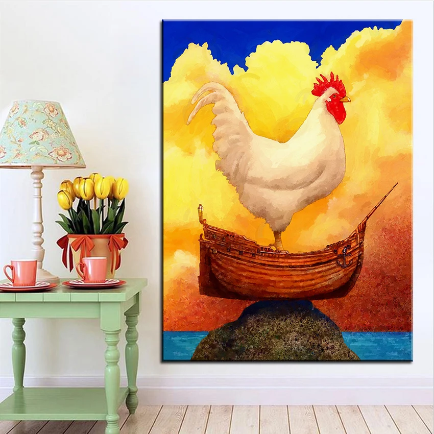 Большой размер Печать Картина маслом курица корабль Настенная картина в стиле