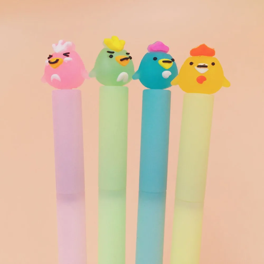 2X Kawaii куриный бархат гелевая ручка Написание подписания Ручка-роллер Канцелярские школа канцелярских товаров черные чернила 0,5 мм