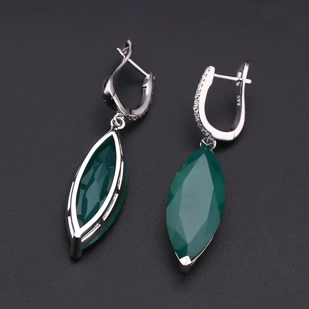 Серьги подвески женские из серебра 925 пробы с натуральной искусственной