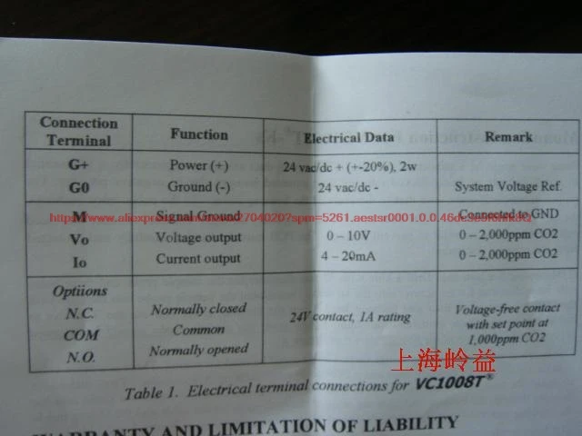 Импортный комнатный датчик углекислого газа подвесного типа передатчик CO2 VC1008T |