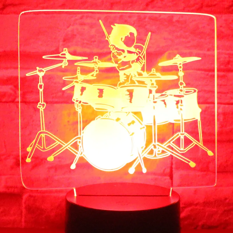 

3D LED Night Light Drum Kit Set Come with 7 Colors Light for Home Decoration Lamp Amazing Visualization Optical Illusion Awesome