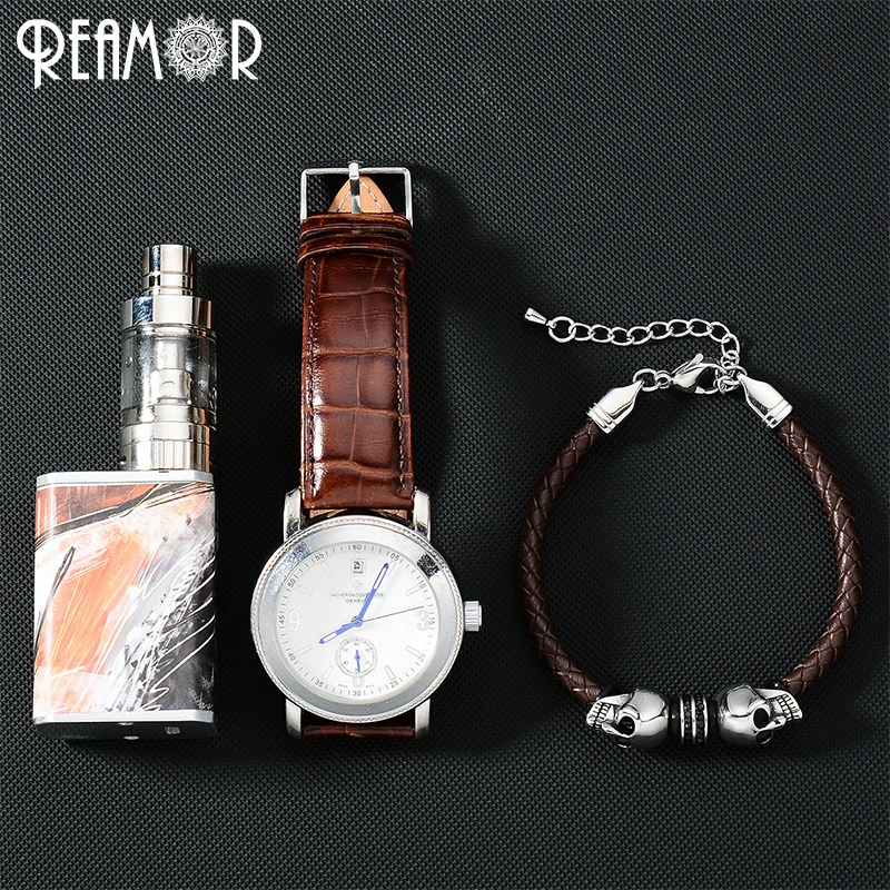 Мужской плетеный кожаный браслет с бусинами из нержавеющей стали 316l|bracelet braided|charm
