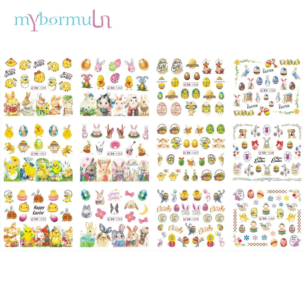 12 видов конструкций наклейки для ногтей пасхальное яйцо кролик Переводные