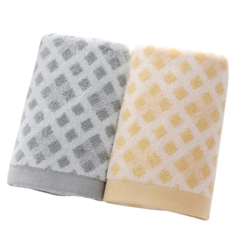 

2Pcs Face Towel Set Soft Cotton Highly Absorbent Breathable Bathroom Towel Rhombus Printed Quickly Dry