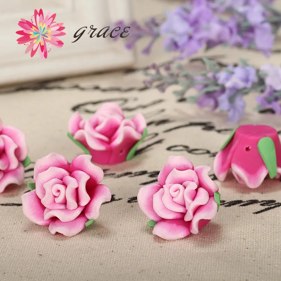 15 шт./лот 17 мм красивые Винтажные бусины из полимерной глины с розами Diy браслет