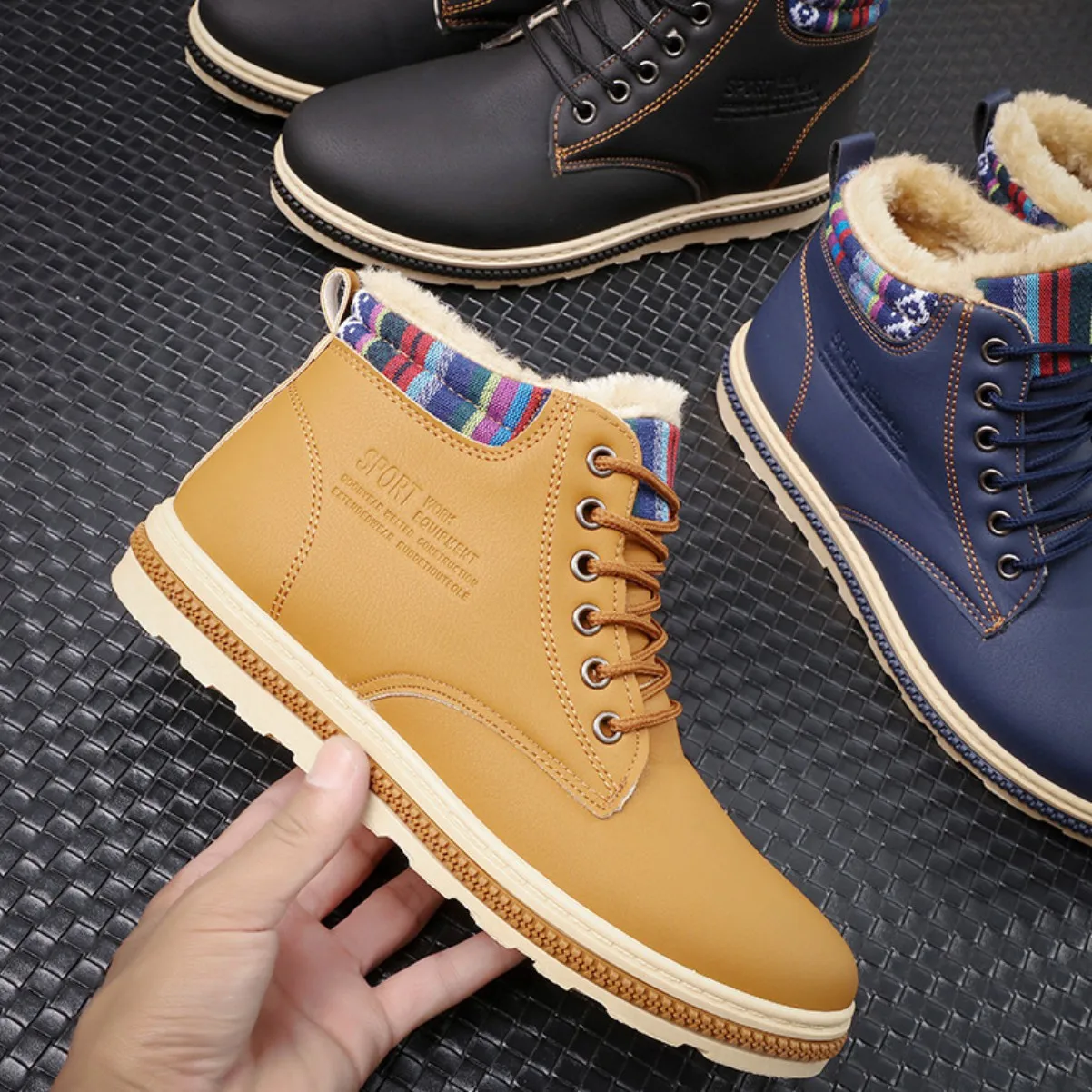 Men's Winter High-top Warm Fashion Casual Cotton Shoes Lace Up Martin Comfortable Anti-slip Light Ankle Boot Size:39-44 | Обувь