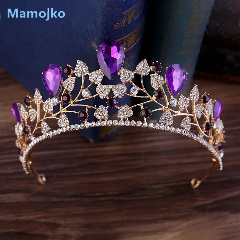Диадема Mamojko Женская винтажная тиара фиолетового и красного цветов со