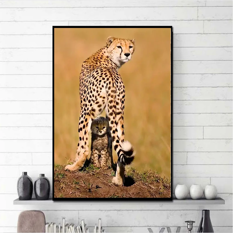 Современные украшения для дома плакаты Гепард мама защита Детеныши картина с