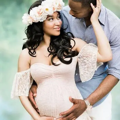 Maternity Dresses Photography Props Plus Size Sexy Lace Fancy Pregnancy White Gown Dress DW931 | Мать и ребенок