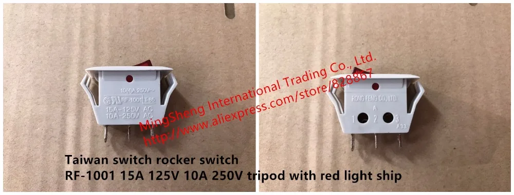 

Original new 100% import switch rocker switch RF-1001 15A 125V AC 10A 250V AC tripod with red light ship