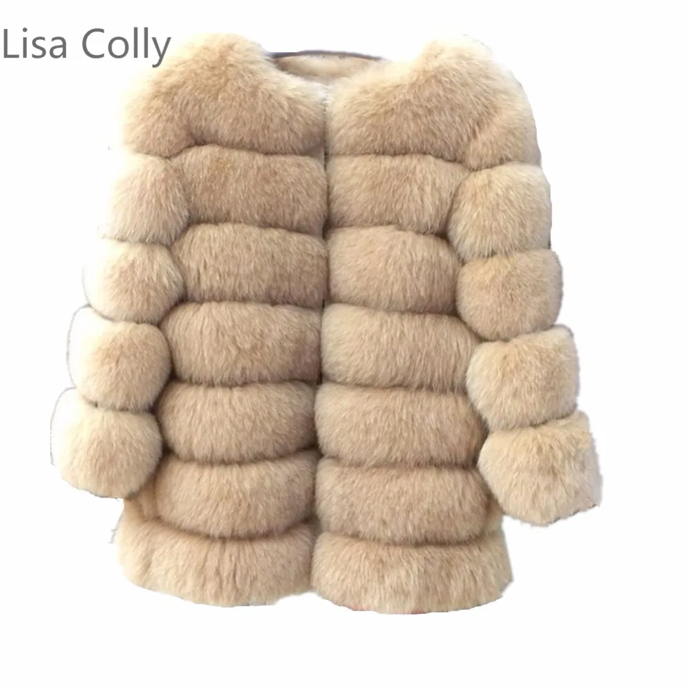 Lisa Colly модное женское пальто с лисьим мехом верхняя одежда теплое длинными