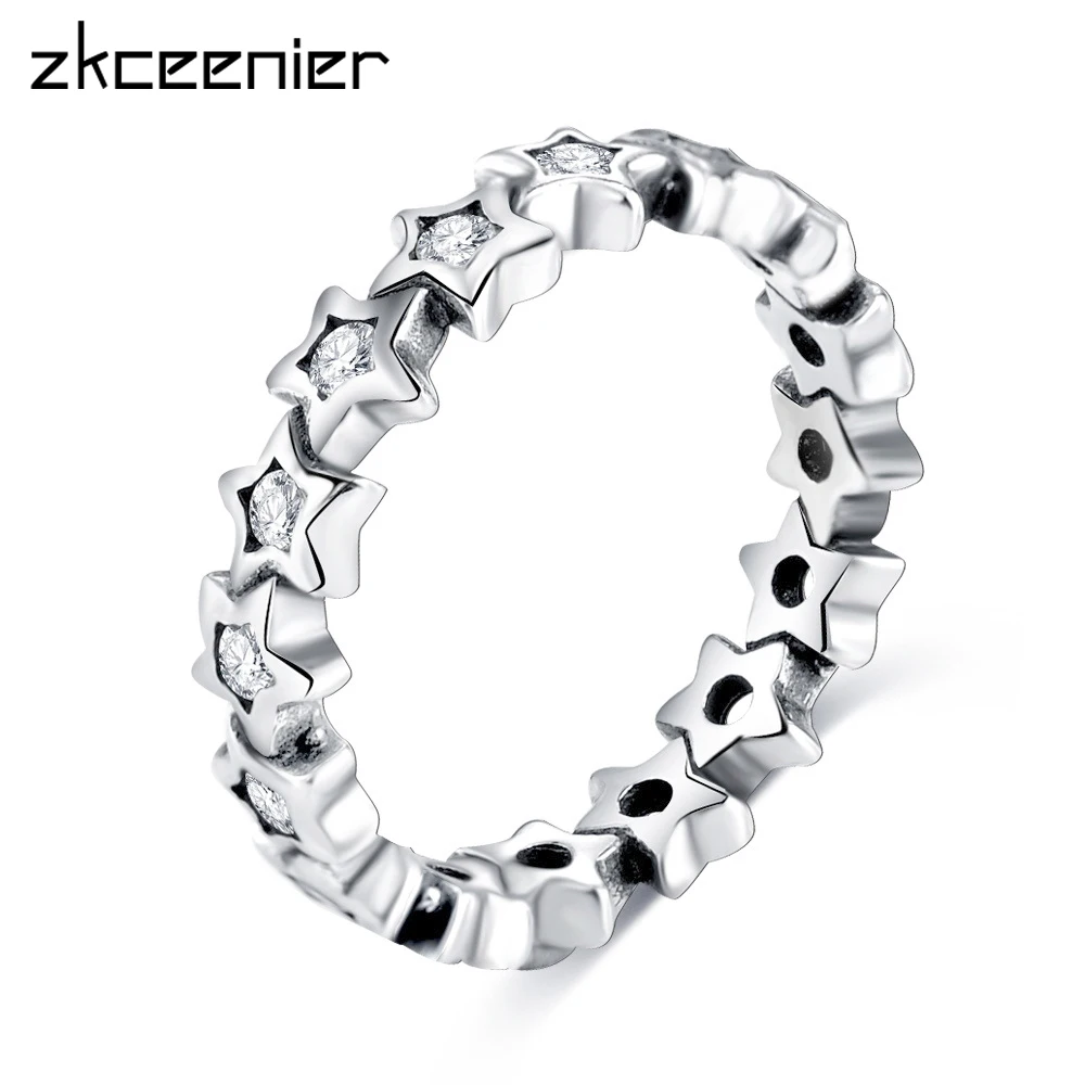 Модное Сверкающее серебряное кольцо Starshine Star Finger с прозрачным фианитом