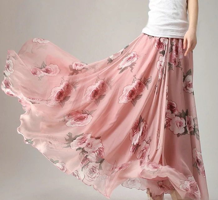 Женская шифоновая юбка макси с цветочным принтом длинная Праздничная пляжная в