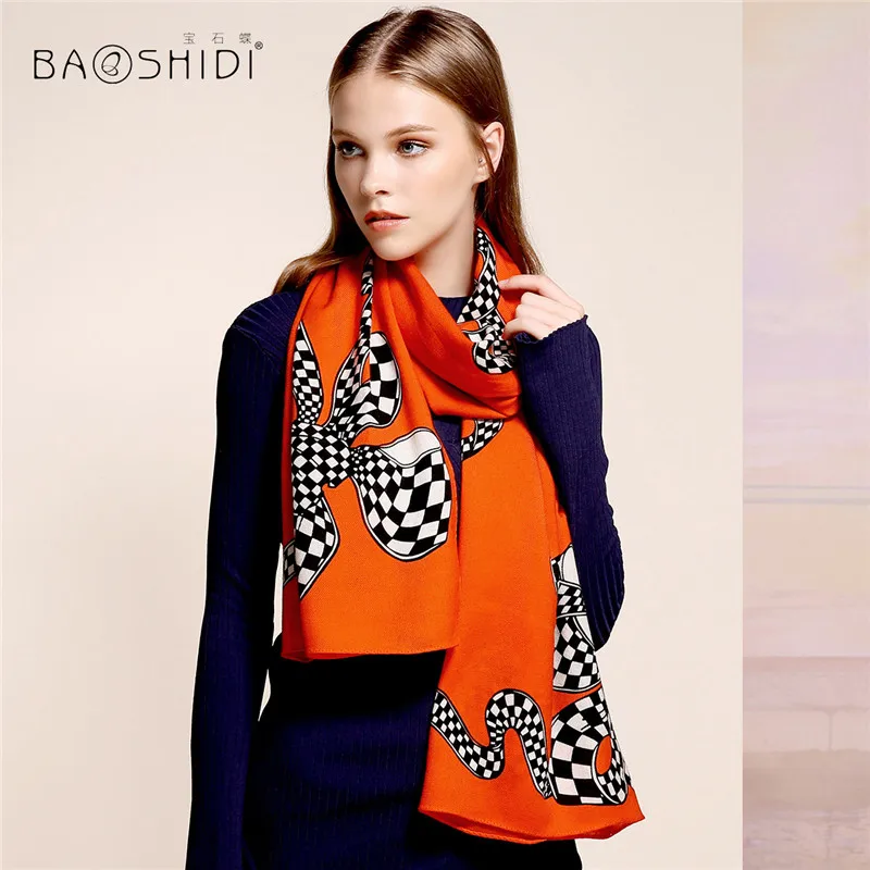[BAOSHIDI] шарфы из 100% шерсти роскошного бренда зимний женский шарф шаль