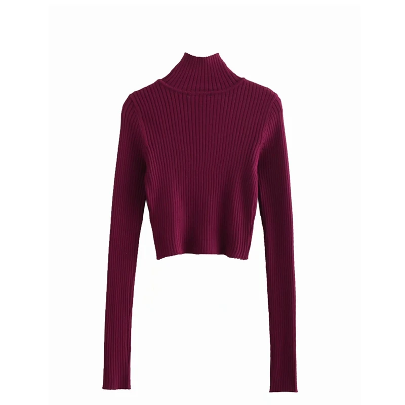 Вязаный желтый укороченный свитер женский Водолазка пуговицы длинный рукав