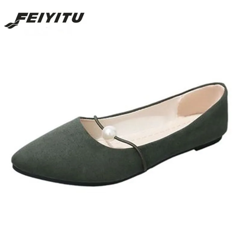 FeiYiTu 2018 женские модные балетки из флока с низким берцем лоферы жемчугом
