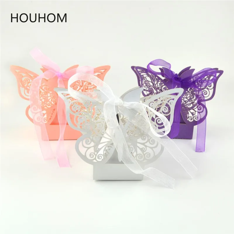 10 шт. бабочка Лазерная резка полая повозка Сувениры Коробка подарки драже
