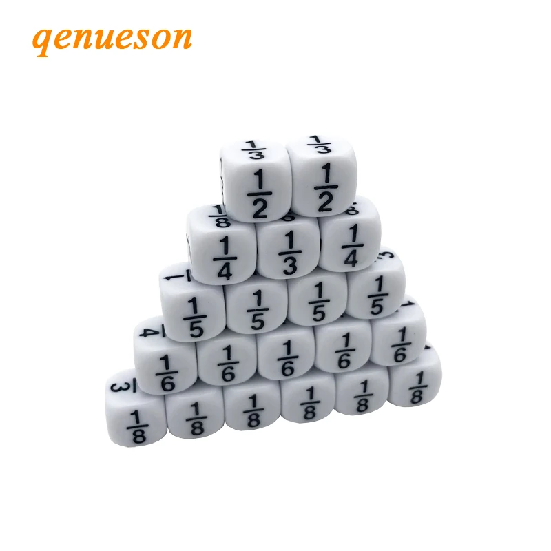 

20 шт./лот высококачественные 16 мм белые скругленные шестигранные кости 1/2 1/3 1/4 1/5 1/6 1/8 Детские Teching игральные Наборы Настольные игры