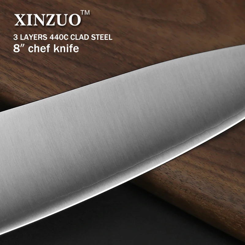 XINZUO 8 ''дюймовый нож шеф повара высокоуглеродистые трехслойные кухонные ножи